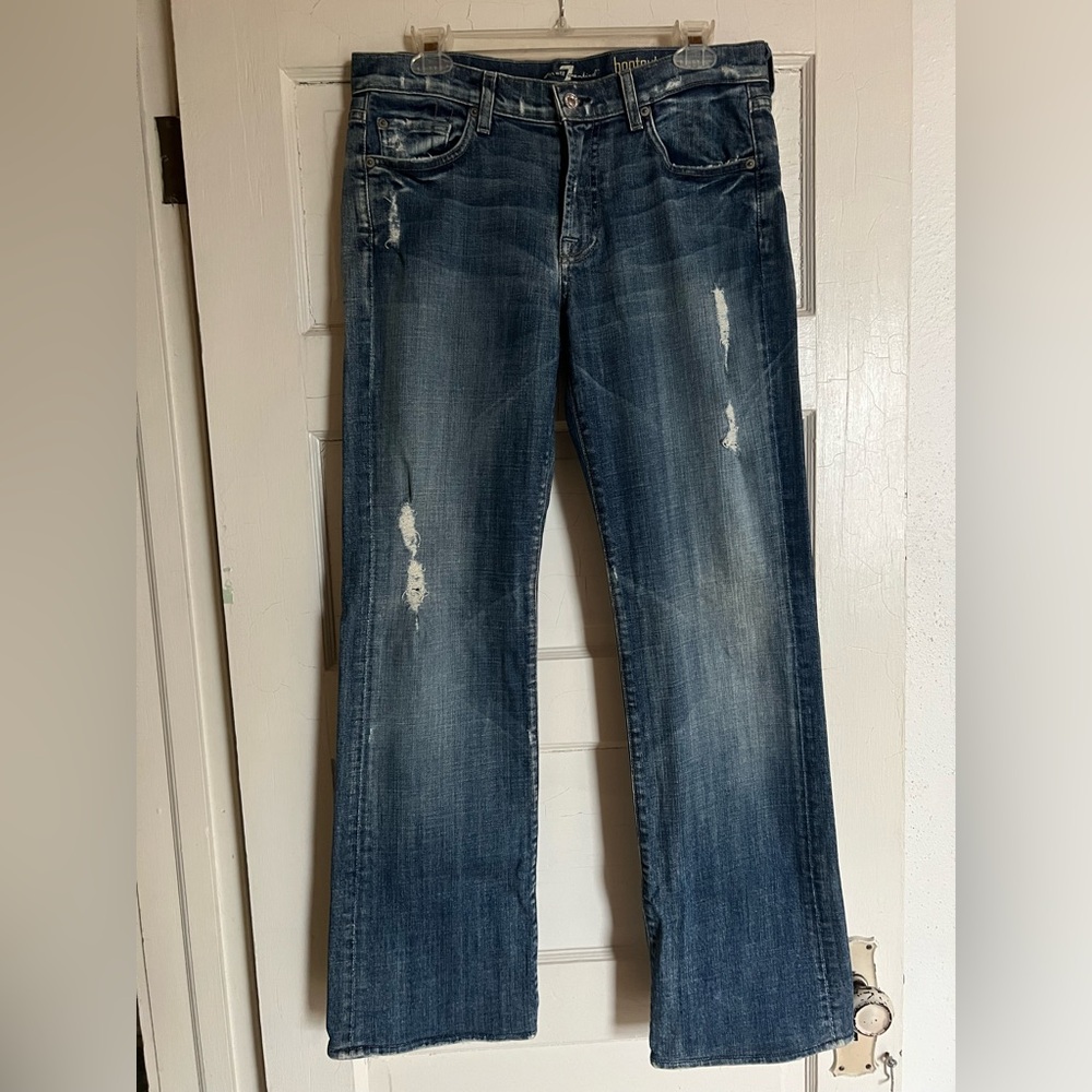 7 For All Mankind A Pocket Mid-Rise Bootcut Distressed Jeans